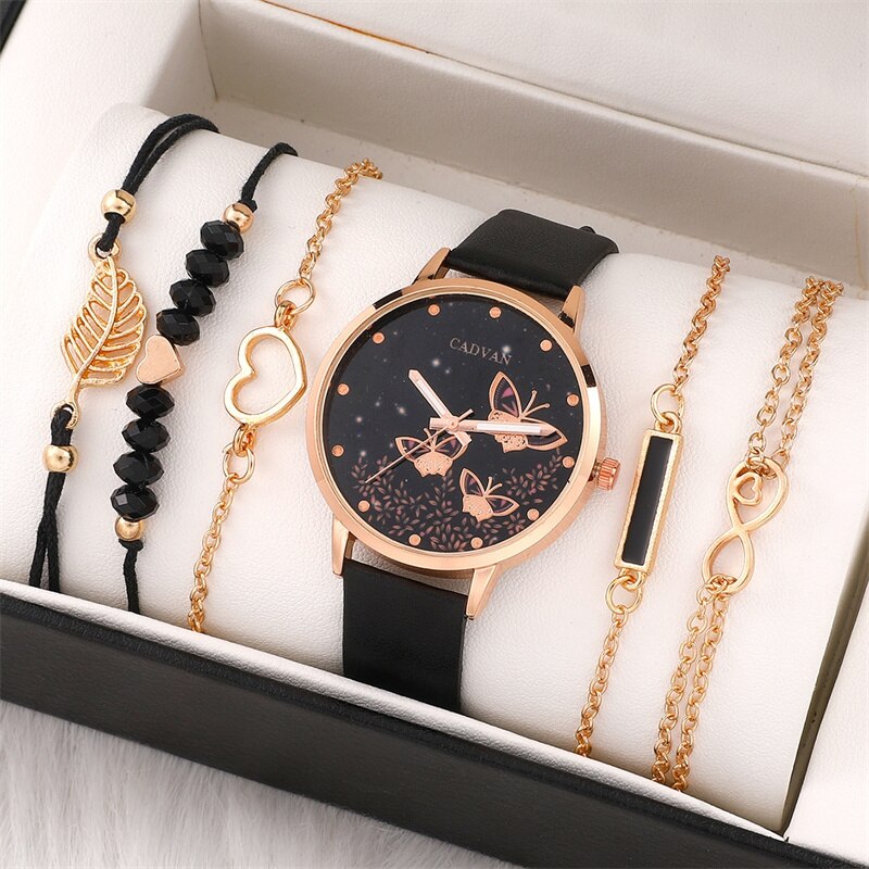 Elegance Collection | 6 Piece Butterfly Ladies Watch Set - Durable & Stylish Gift for Women of All Ages